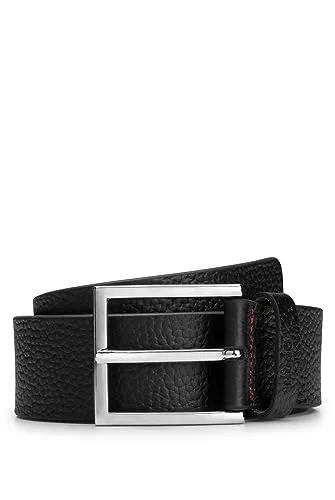 HUGO Herren Giaspo Gürtel, Schwarz, 85 EU - Herren-Gürtel mit glänzenden silberfarbenen Details und Logo-Prägung, ideal für einen eleganten Look.