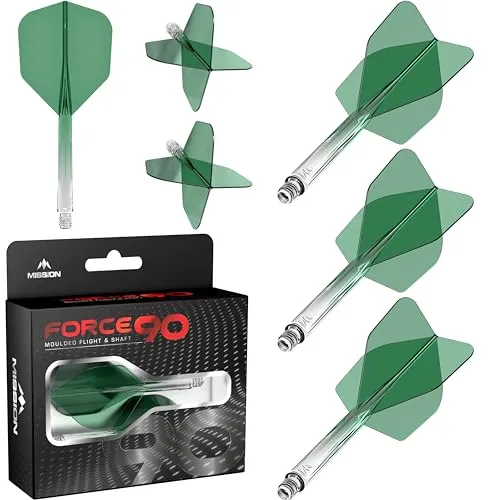 Mission Darts Force 90 | Integriertes präzisionsgeformtes Dart-Flight und Schaftsystem, Packung mit 3 professionellen, sehr langlebigen kombinierten Dart-Flights und Schäften, Standard Nr. 6