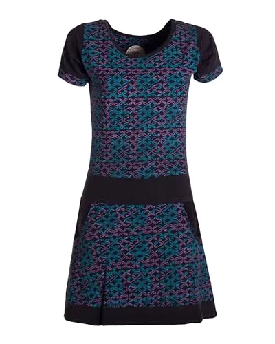 Vishes - Alternative Bekleidung - Damen Longshirt-Kleid Kurzarm Mini-Kleid Tunika-Kleid T-Shirtkleid Schwarz-Türkis 40