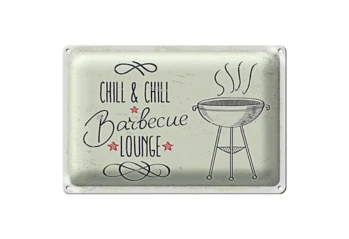 Roomando Metallschild Spruch Chill & Chill Barbecue Lounge 18x12cm