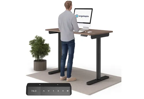 Ergotopia Desktopia One - Elektrisch höhenverstellbarer Schreibtisch, Schwarz/Nussbaum - Modernes Design mit elektrisch stufenloser Höhenverstellung für ergonomisches Arbeiten. Ideal für Home Office und Büro. 7 Jahre Herstellergarantie.