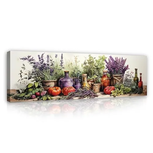 Leinwandbild für die Küche Gemüse Gewürze 145x45 cm - Poster & Kunstdrucke - Hochwertiges Panorama-Leinwandbild mit brillanten, lichtechten Farben, ideal für einen modernen Look in Ihrer Küche. Aufhängfertig und UV-beständig für langanhaltende Freude.