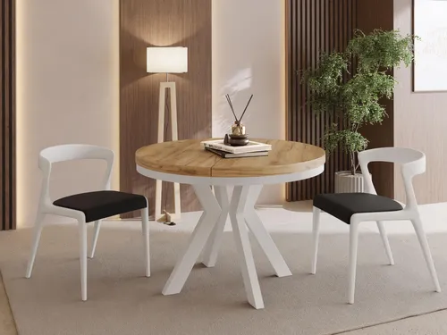 Runder Esstisch Savio Neo Ausziehbar 80-130 cm – Flexibel für 4-14 Personen mit Weißen Holzbeinen - MODERN & FLEXIBEL – Der Savio Neo Esstisch passt sich Ihren Bedürfnissen an: von 80 bis 130 cm ausziehbar, ideal für gesellige Runden oder den täglichen Gebrauch. Hochwertige Materialien sorgen für Stabilität und Langlebigkeit.