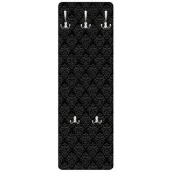 Bilderdepot24 Garderobenpaneel Design Muster Dunkler Barock (ausgefallenes Flur Wandpaneel mit Garderobenhaken Kleiderhaken hängend), moderne Wandgarderobe