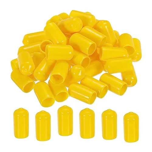 Produktbild sourcing map 100 Stück Gummi Endkappen 10 mm PVC Vinyl Kunststoff Schutzkappen Abdeckung für Schrauben Bolzen Gewinde Metallstäbe Elektrokabeln Drahtseile Bowdenzug Rund Rohr Zaunpfosten, Gelb