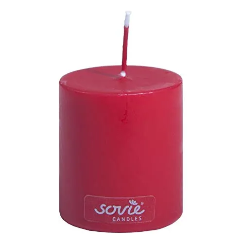 Sovie CANDLES Stumpenkerze | Blockkerze Kerze Flachkopf | Brenndauer ca. 16 Std. | Ø 50 mm x H 60 mm | 24 Stück (Rot)
