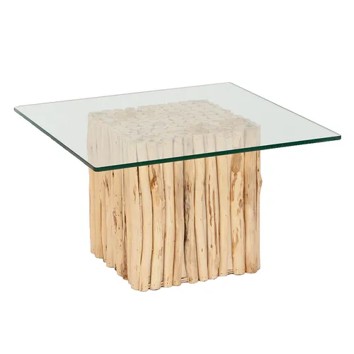 Teak Couchtisch NICO Natural mit Glasplatte – 70x70cm von LebensWohnArt