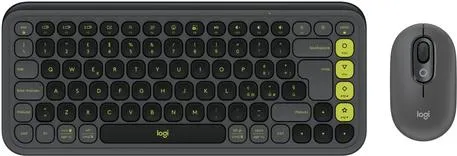 Logitech POP Icon Combo - Kabellose Tastatur und Maus in Grau/Grün - Tastatur und Maus mit SilentTouch Technologie für leises Arbeiten, stylisches Design aus recyceltem Kunststoff und bis zu 3 Jahre Batterielaufzeit.