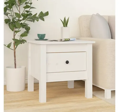furnicato Beistelltisch aus massivem Kiefernholz, Weiß, 40x39x40 cm