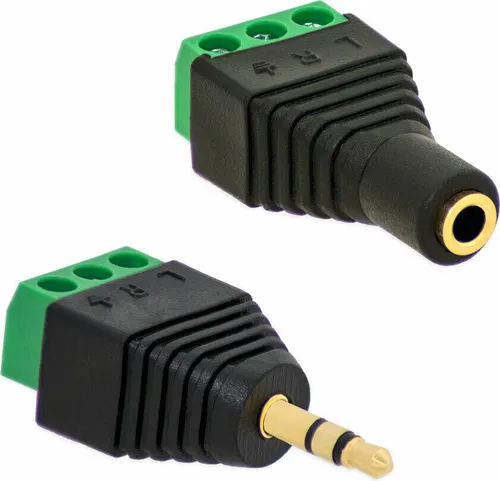 1x Klinken Stecker + 1x Buchsen 3,5mm Adapter > Terminalblock 3 Pin Schraub Klemme Set