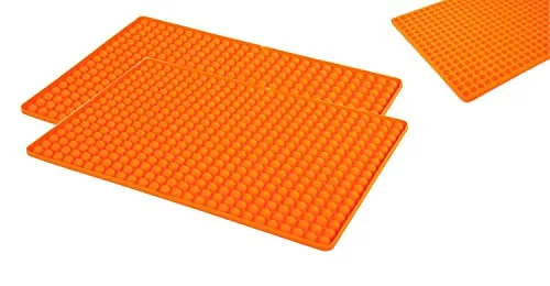 BURI 2x Silikon Backmatte Backunterlage - 1cm Silikonmatte mit Noppen für Hundekekse und Leckerlis in Halbkugel Form - Hitzebeständig & Lebensmittelecht Pralinenform 40x28cm, orange