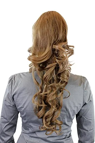 WIG ME UP - Haarteil/Zopf/Pferdeschwanz voluminös lockig sehr lang 60 cm + neues Tragesystem: Mini-Butterfly-Klammer, Steckkämme & Gummizug Hellbraun WK08-14
