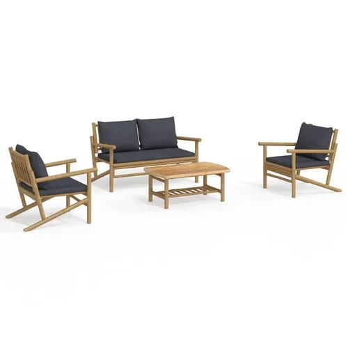 vidaXL 4-tlg. Garten-Lounge-Set mit Dunkelgrauen Kissen - Gartenmöbel-Set aus robustem Bambus, ideal für entspannte Stunden im Freien. Bequem mit Rücken- und Armlehnen sowie weichen Kissen für höchsten Sitzkomfort.