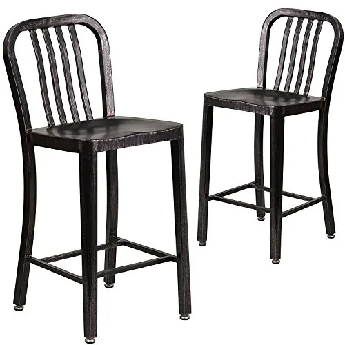 Produktbild Flash Furniture Stuhl für den Außenbereich, verzinkter Stahl, Schwarz/Antikgold, 48,3 x 40 x 92,1 cm