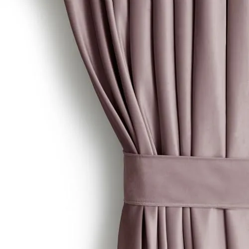 AmeliaHome Set Vorhang Dunkelbeige 245x140 cm mit Raffhalter - Schiebevorhänge in Velvet Optik, Halbverdunkelung mit bis zu 77% Verdunkelungsgrad, pflegeleicht und elegant für jeden Wohnbereich. Ein Set mit 1 Vorhang und Raffhalter.