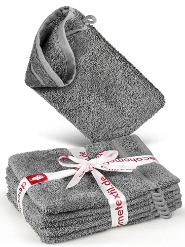 DecoHomeTextil Handtuch-Set 6 Waschlappen 15 x 21 cm in Dunkelgrau aus 100% Baumwolle, hochwertig, kuschelweich und saugstark