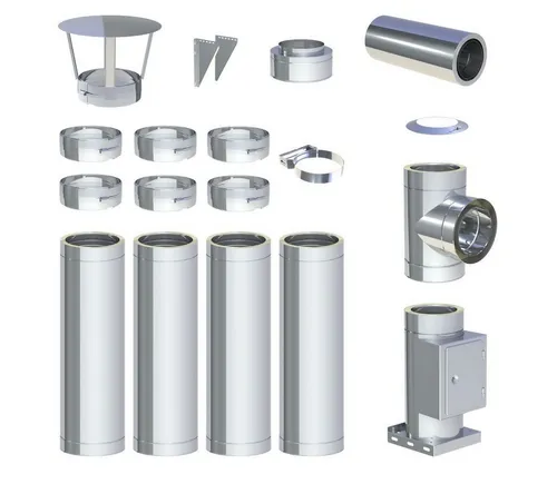 Jeremias DW-ECO 2.0 Schornstein Komplettset Ø130mm, 4,8m - Komplettset für doppelwandigen Edelstahlschornstein Ø 130 mm, 4,8 m. Einfache Wandmontage mit hochwertigen Bauteilen und 25 Jahren Garantie. Ideal für verschiedene Brennstoffe, temperaturbeständig bis 600 °C.