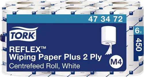 TORK 473472 Reflex Reinigungstücher 2 lagig - Putztücher, Schwämme u. Bürsten - Starke, 2-lagige Papierwischtücher für effiziente Reinigung und bis zu 37 % weniger Verbrauch mit dem passenden Spender.