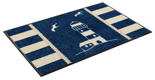wash+dry by Kleen-Tex Fußmatte Sea View, rechteckig - Fußmatte mit maritimem Leuchtturm-Design, rutschhemmend und waschmaschinenfest für langlebige Sauberkeit und Sicherheit.