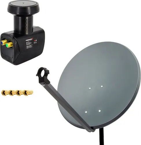 Premium X Satelliten-Komplettanlage 80cm - SAT-Antenne mit 80 cm Anthrazit-Spiegel, wasserdichtem Twin LNB und optimaler Signalqualität für 2 Teilnehmer – ideal für 4K UHD und HDTV Empfang.
