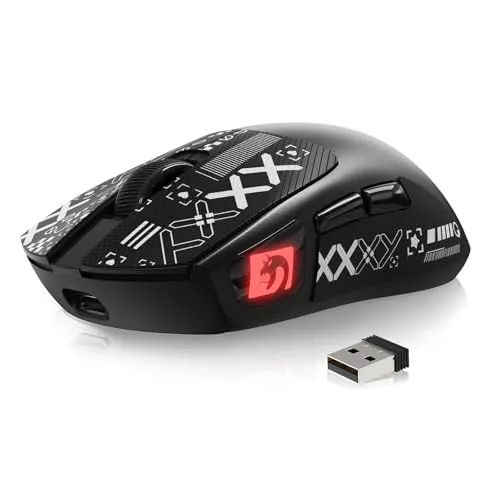 MAMBASNAKE M4 Superlight Kabellose Gaming-Maus, 24000 DPI, 53g Ultraleicht Mouse, PixArt PAW3311, RGB Logo, 400mAh Akku, 2.4G/Bluetooth/Kabelgebundene, Griptape-Set, for PC/Mac, Schwarz