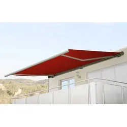 Elektrische Kassettenmarkise H124 - Vollkassette 5x3m in bordeaux-rot - Außenanbau mit hochwertiger Polyester-Markise, ideal für stilvollen Sonnenschutz. Ausgezeichnetes Qualitätsmanagement und soziale Verantwortung seit 2013.