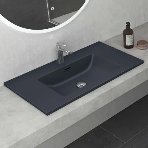 Mai & Mai Einbauwaschbecken Colossum02-800 - Einbauwaschbecken aus Mineralguss, rechteckig in matt Anthrazit, leicht zu reinigen und pflegeleicht – ideal für modernes Badezimmerdesign.