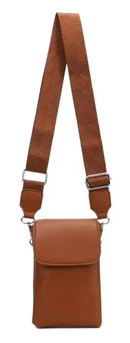 ITALYSHOP24 Damen Tasche Crossbody Handytasche Umhängetasche Bodybag Schultertasche Crossover Smartphone Geldbörse Brusttasche Handtasche Brieftasche Abend (Cognac)