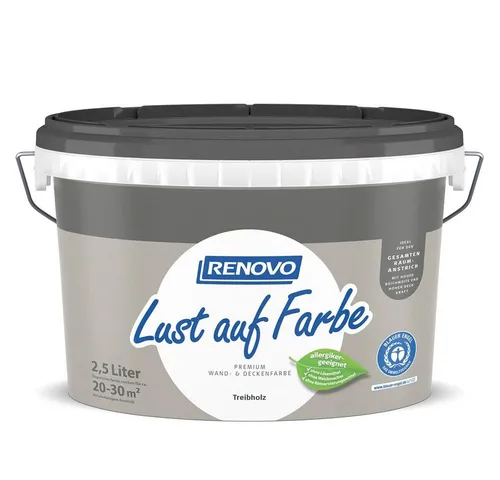Renovo Wandfarbe RENOVO Lust auf Farbe matt 2,5L Treibholz 9531 - Dispersionsfarben - Konservierungsmittelfrei, geruchsneutral und hoch ergiebig für eine einfache und bequeme Innenraumgestaltung.