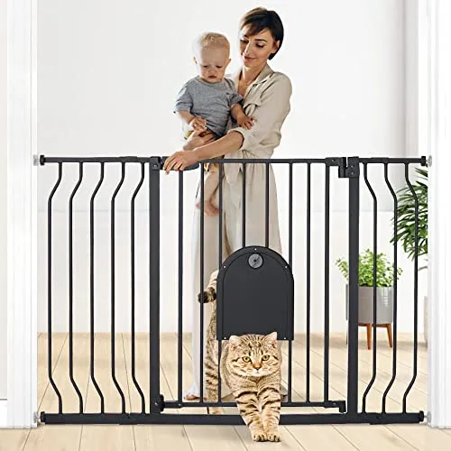 COMOMY Türschutzgitter für Babys, Treppenschutzgitter Ohne Bohren, für Breiten 75-123cm, Schließt Automatisch, Einhändiges Öffnen, Doppelter Schließmechanismus, Anti-Pinch-Drehpunkt-Design, Schwarz