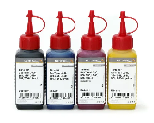 4x 100ml Nachfülltinte für Epson EcoTank T6641-6644, mehrfarbig,Octopus