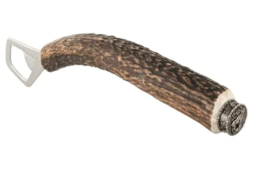Flaschenöffner Hirschhorn | mit Griff aus echtem Horn | Kapselheber Tracht | versilberte Zierkappe Hirsch | Ideal für Trachtler und Jäger