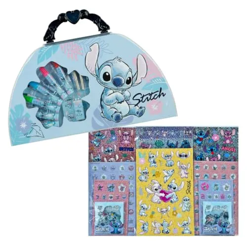 Undercover Malkoffer Disney Stitch Kinder 51-tlg. mit Sticker Set – Malset mit Inhalt Stiften Malblock – Bastelkoffer Jungen mit Klebestickern Aufkleber