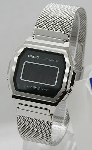 Casio Unisex Digital Quarz Uhr A1000M-1BEF - Armbanduhren für Herren mit elegantem Edelstahl-Milanaise-Armband, digitaler Anzeige und 5 bar Wasserdichtigkeit – ideal für den täglichen Gebrauch.