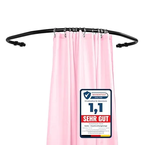 Sasko Duschvorhangstange Duschstange Duschvorhang L-Form Rundbogen Symmetrisch Aluminium Belastbarkeit 25 kg Gardinenstange für Vorhang für Badewanne & Dusche Wandmontage - Schwarz - 90x90 cm
