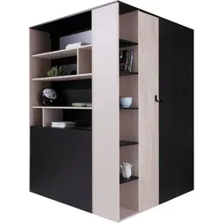Eckkleiderschrank Eiche Schwarz mit 3 Schubladen 135x190x135 cm - Moderner Eckkleiderschrank aus Holzwerkstoff, ideal für platzsparende Lösungen im Schlafzimmer. Mit praktischen Schubladen und LED-Beleuchtung für mehr Komfort und Übersichtlichkeit.