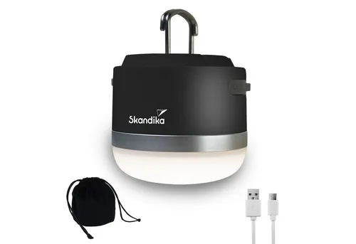 Skandika Campinglampe Tarfala | Stufenlos dimmbare LED Lampe mit Powerbank - Campingzubehör mit 5 Leuchtmodi, aufladbarem 3600 mAh Akku und SOS-Funktion. Ideal für Outdoor-Abenteuer und Notfälle.