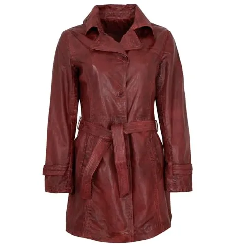 Maddox - Damen Echtleder Ledermantel Trenchcoat Lammnappa dunkelrot