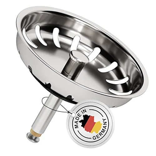 AQUADE Siebkörbchen Ø 81 mm Führungsstange mit Kugel Ø 12,5 mm für Spülen mit Excentergarnitur Siebkorb aus Edelstahl mit Hubstange und Gummidichtung für Küchenspülen mit Excenterbedienung