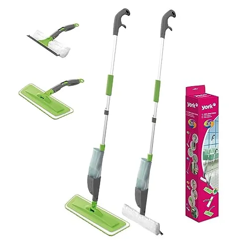 York Wischer Mit Sprühfunktion 4er Set Sprühwischer Flacher Bodenwischer Mit Wassertank Wischmopp Mit Fensterreiniger Putzset Mop Spray and Collect Grün Grau
