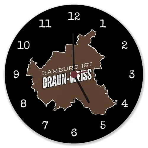 St. Pauli Wanduhr mit Spruch Hamburg ist braun-Weiss Perfekte braun-Weiss Deko für jeden Fußball-Fan Kiez-Feeling direkt von der Reeperbahn ideal für Fussballfans