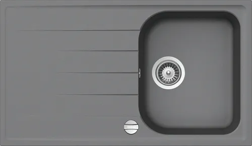 Victory Granitspüle lightgray mit Excentergarnitur - Küchenspüle aus hochwertigem Granit, 1 Becken mit praktischer Abtropffläche, ideal für moderne Küchen, Maße: 860x500x300 mm.