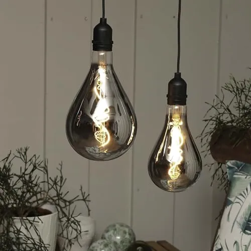 hellum Hängelampe mit Batterie und Fernbedienung outdoor, A100 Ø 10 x 20cm, smoky Glühbirne, dimmbare Retro Hängelampe mit Batterie (4xAA nicht inkl.) 150445