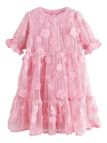 Produktbild NEXT Mädchen Standard Mesh-Partykleid mit Paillettenblume Rosa 152