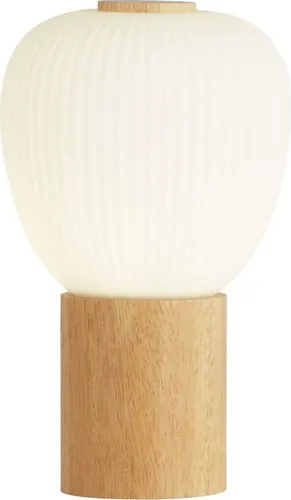 Tischleuchte Glas Holz E14 D: 14,5 cm rund 25 cm Braun Weiß Modern Tischlampe