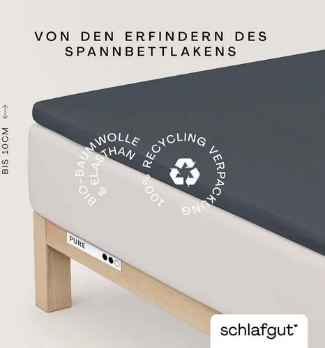 Schlafgut Topper-Spannbetttuch Pure, Dunkelgrau, 180-200x200-220 cm - Bettlaken aus hochwertigem Mischgewebe, bügelfrei und klimaregulierend für optimalen Schlafkomfort, ideal für Allergiker, maschinenwaschbar bis 60°C.