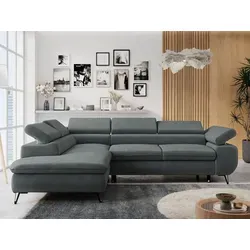 MKS MEBLE Ecksofa Grau mit Schlaffunktion - L-förmige Wohnlandschaft mit Bettkasten und verstellbaren Kopfstützen für höchsten Komfort und praktischen Stauraum. Ideal für entspannte Abende und als Schlafgelegenheit.