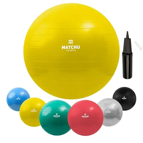 Matchu Sports | Fitnessball | Gymnastikball | Fitness Ball | Sitzball | Schwangerschaftsball | Inklusive Pumpe | Gelb | Durchmesser 45CM