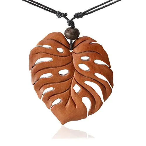 Island Piercings längenverstellbare Halskette mit Blatt Kettenanhänger aus Holz N327
