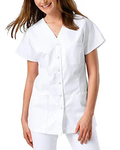 CLINIC DRESS Kasack Damen 1/2 Arm Druckknöpfe mit Brusttasche Seitentaschen Seitenschlitze 95° Wäsche weiß, M